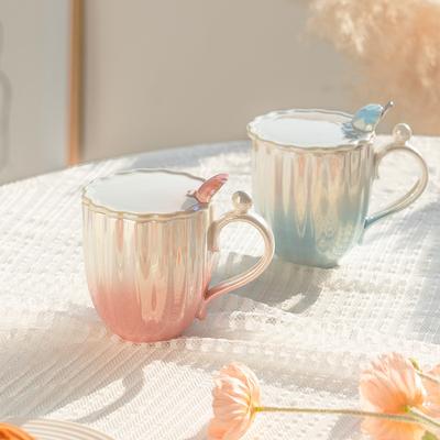 Creamy Glue Mug Shell Pearl Ceramic Cup with Lid for Girls Water Cup Couple Home Coffee Cup Ceramic Cup