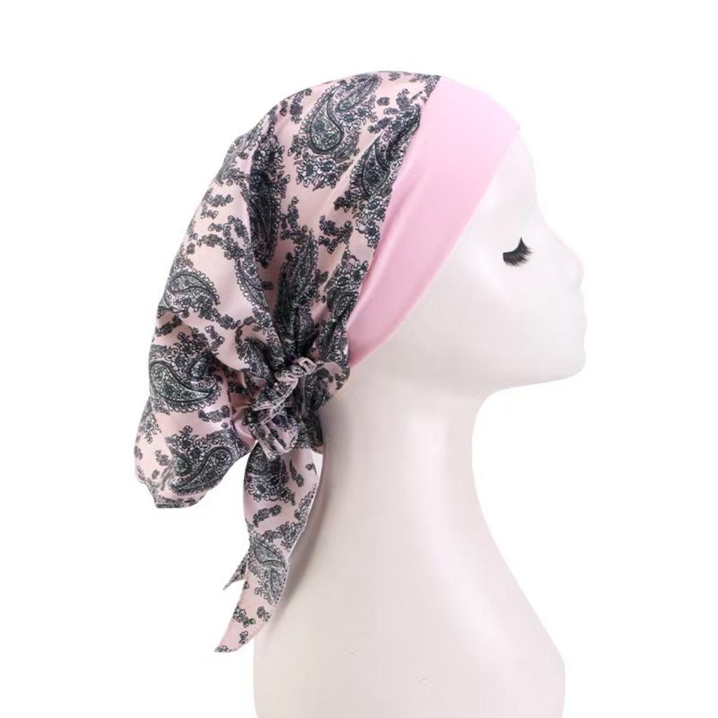 Elastic Printed Headscarf Pre-Tied Muslim Female Turban Chemotherapy Cap Hair Loss Cover Stretchy Head Wrap Bandana for Women