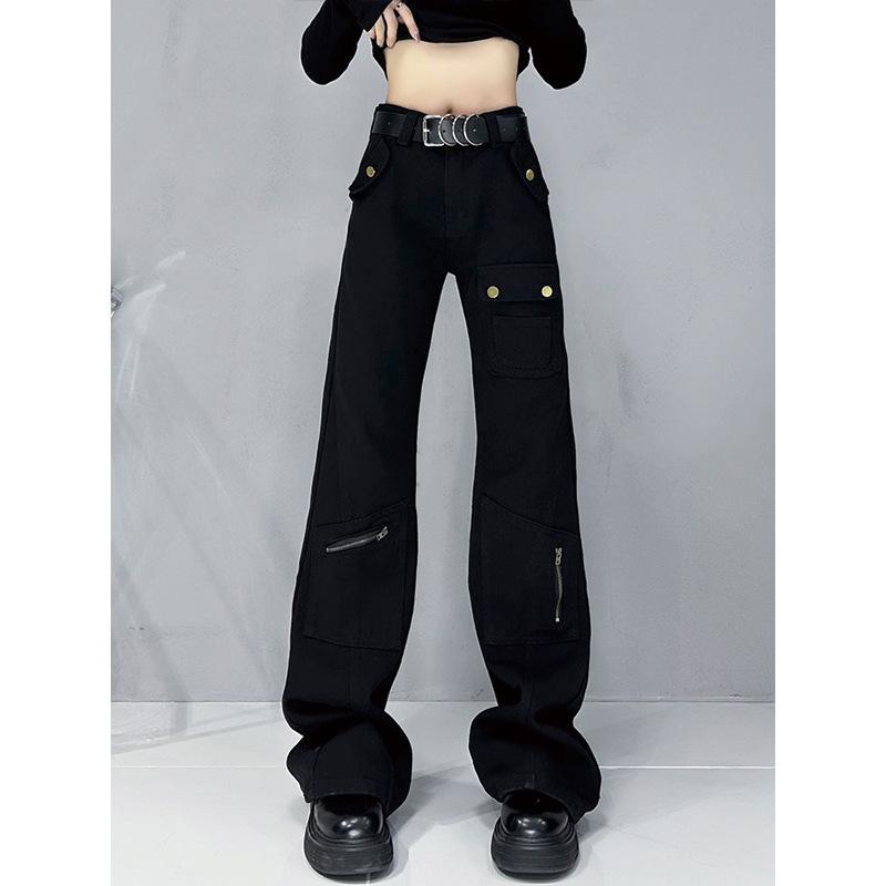 

2025 Женские Модные Джинсы Прямого Кроя Микро-Клеш - Повседневный Стройнящий Уличный Стиль для Весны и Осени M чёрный