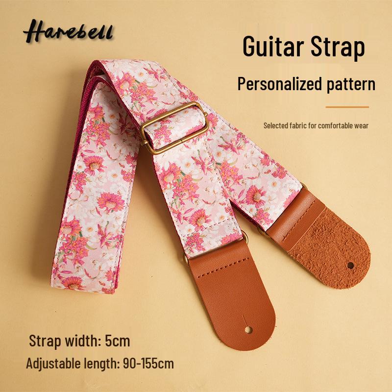 Vintage Pink Chrysanthemum Ukulele Strap with Metal Buckle 90-155 cm