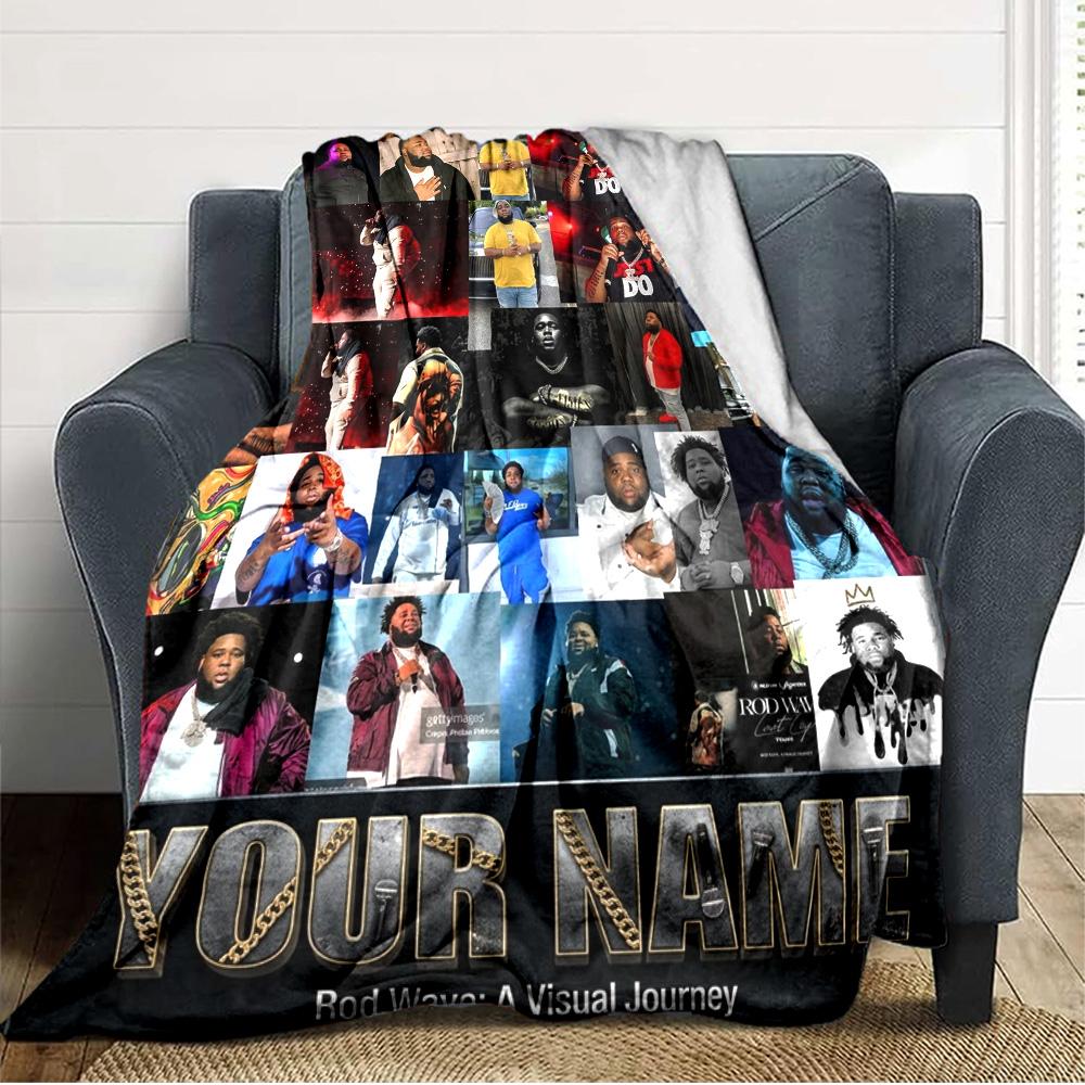Name Custom Rod Wave Print Flannel Blanket High Quality Warm Comfortable Cover for All Seasons Perfect for Gifts Home Decor