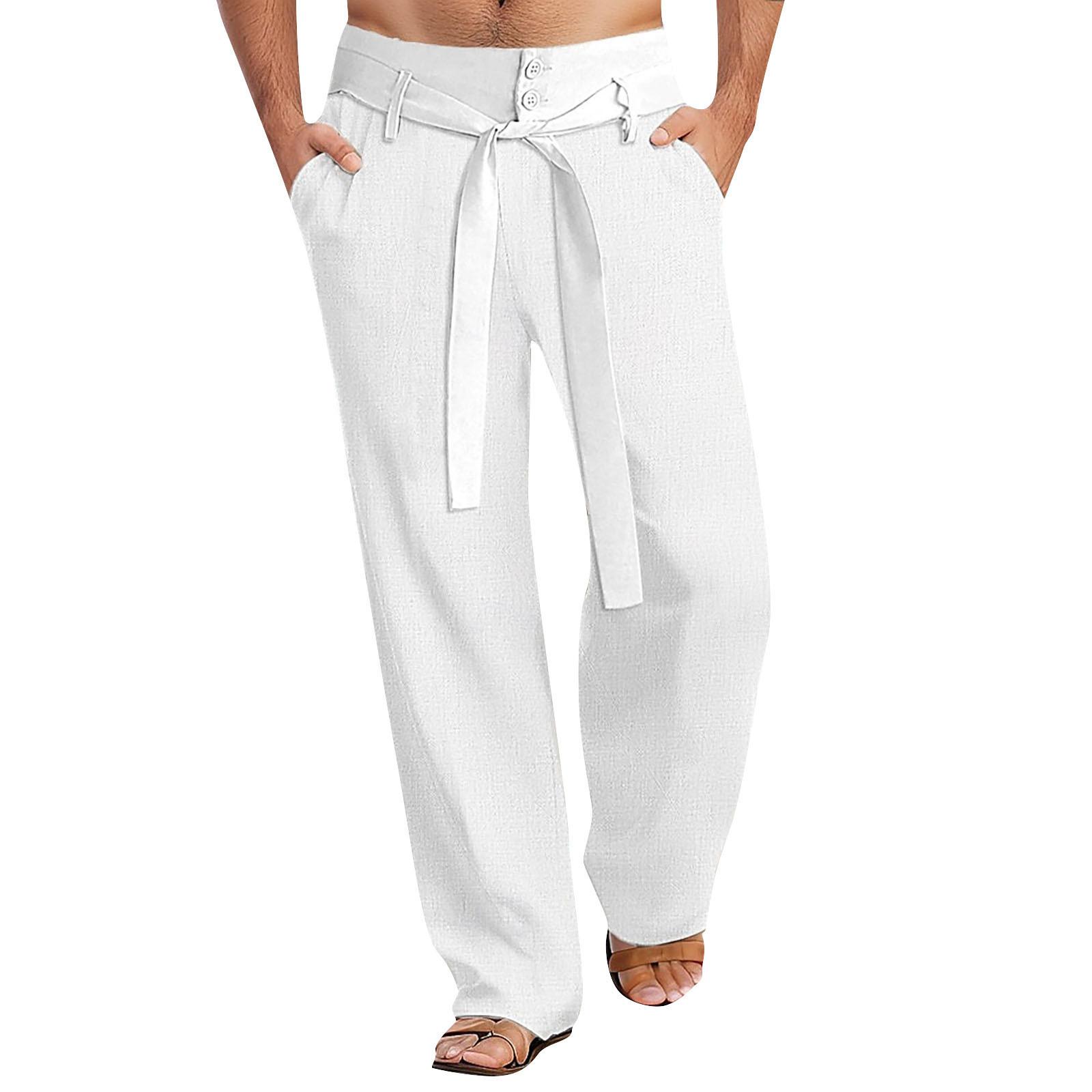 

Мужские комбинезоны, повседневные брюки с несколькими карманами и завязками, походные брюки, хлопковые саржевые брюки XL белый