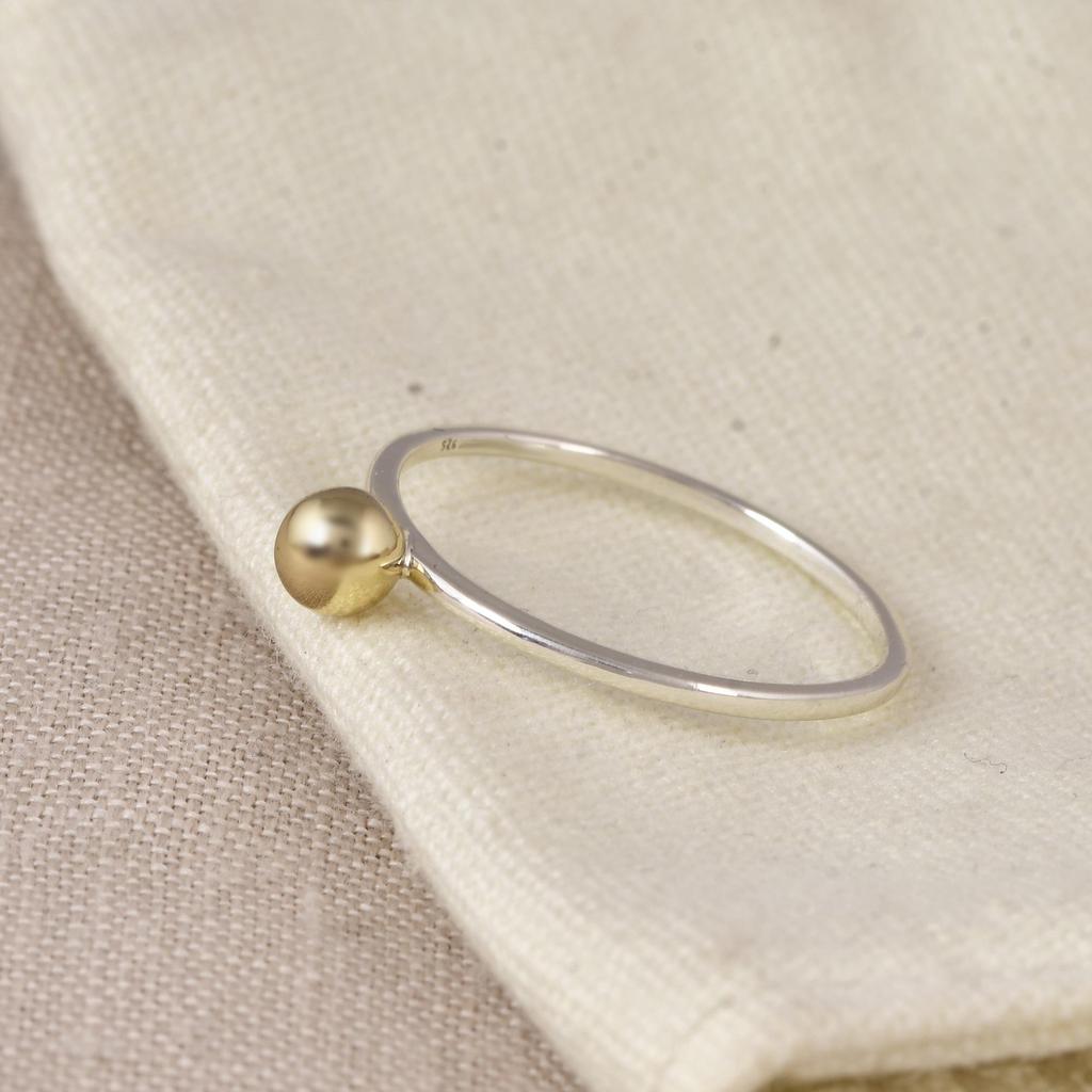 Two Tone Brass Ball Ring 925 Sterling Silver Minimalist Stacking Ring, Gift for Her, Love, Anniversary.