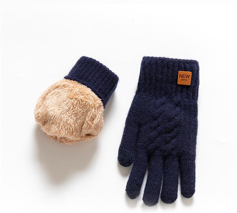 Fleece Lined Fashion Warm Women Men Black Cable Knitted Winter Touch Screen Gloves