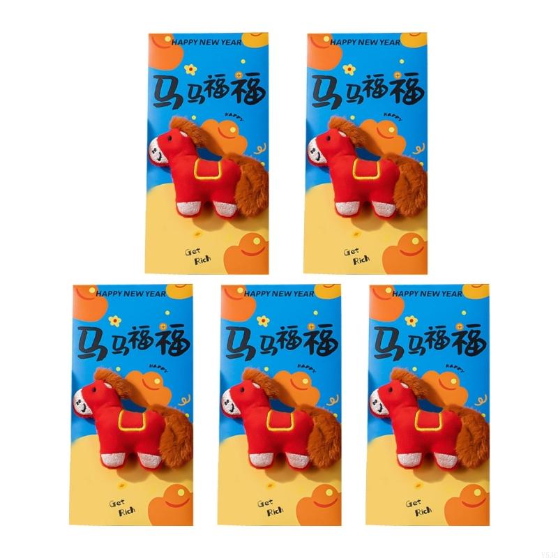 Y5JC Practical Plush Red Packet Cartoon Theme Red Envelope Money Holder for Spring Festival Family Gatherings