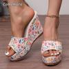 Fashion Fashion Floral Print Wedge Slippers Women Slip On Chunky Platform Sandals Woman Summer 2025 Thick Bottom Non Slip Outdoor Slides