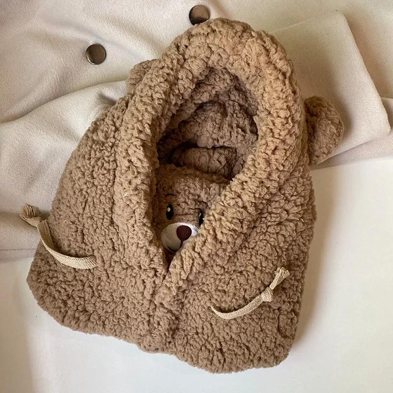 Bear hat, winter cold proof and warm hat, windproof and warm scarf for cycling, mask, hooded scarf, integrated ear protection