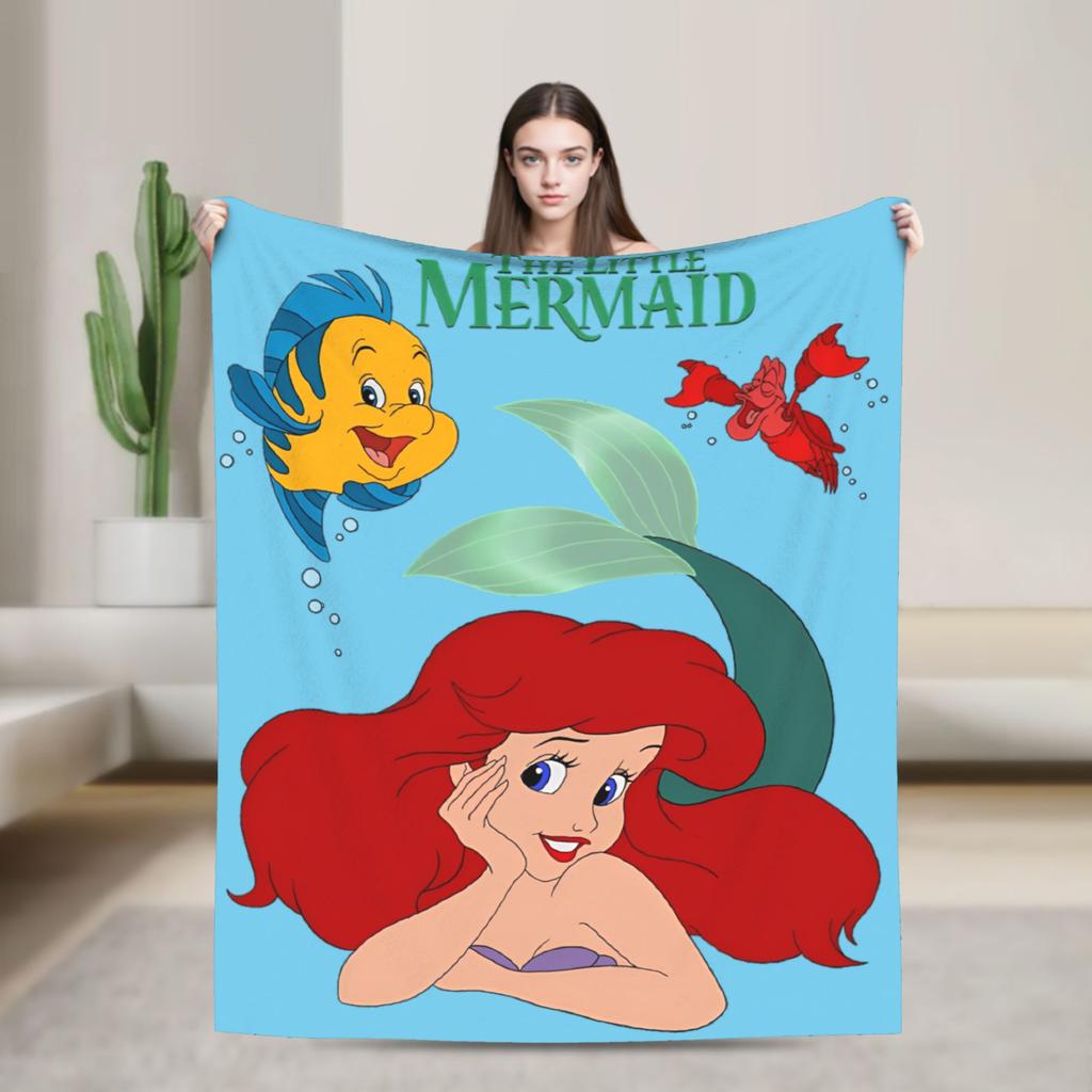 Flounder Sebastian and Ariel Wool Blankets Little Mermaid Vintage Throw Blankets for Home Hotel Sofa 200x150cm Rug Piece