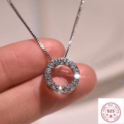 Vero argento sterling 925 collana pendente gioielli per le donne pieno di diamanti cerchio pendente Pierscionki collana in argento 925 femmine