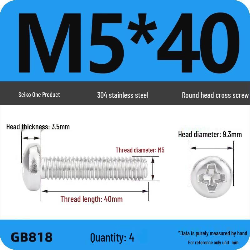 Phillips Pan Head Machine Screws, 304 Stainless Steel, Sizes M1-M10