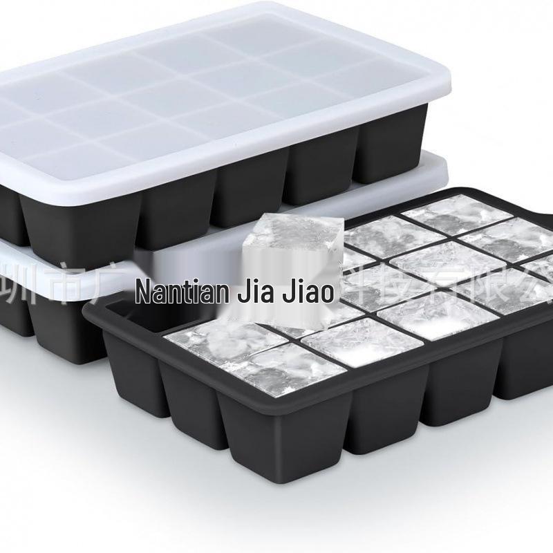 Popular Silicone Ice Cube Tray with Lid – 4 Large Slots & 15 Square Compartments for Soup or Food Storage