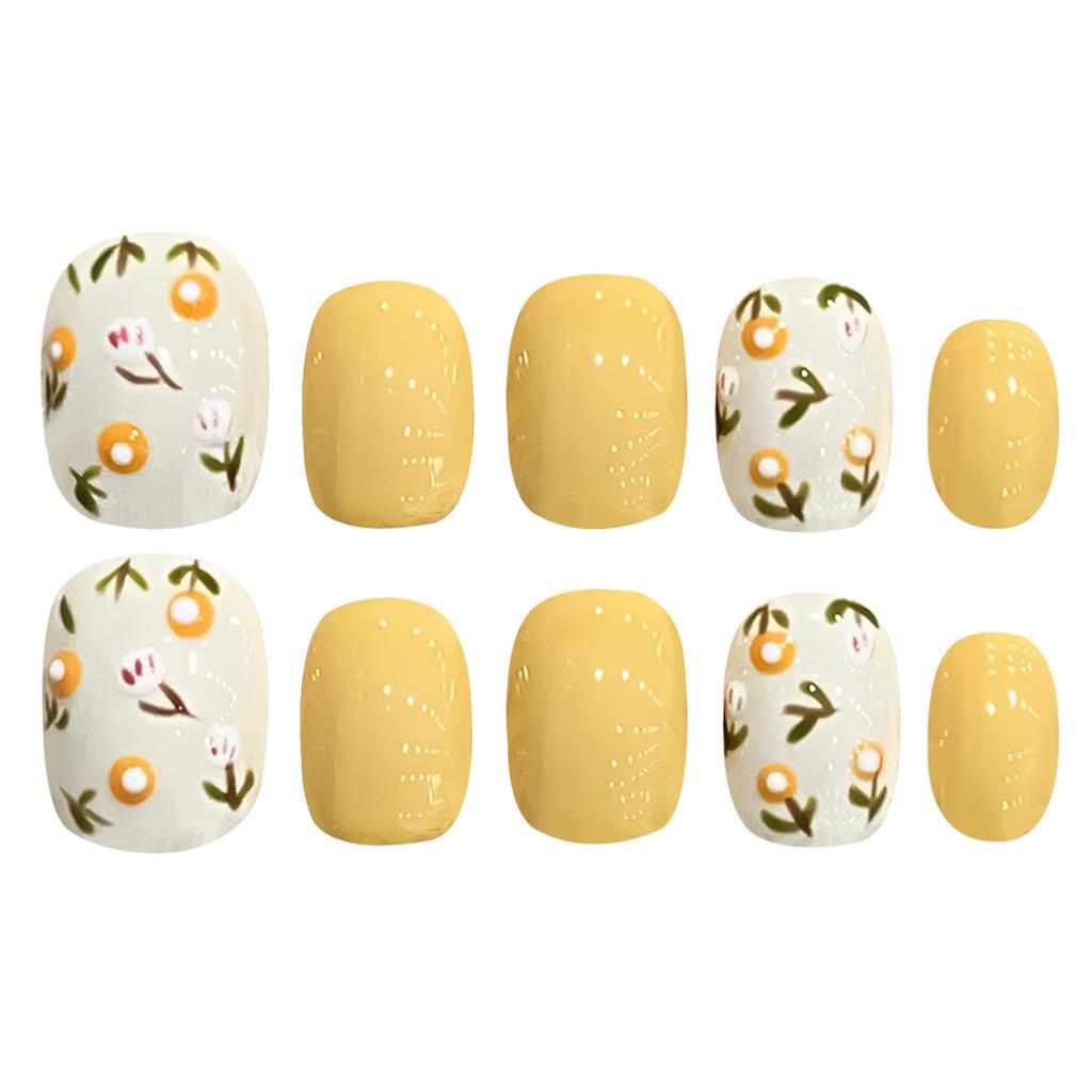 Short Yellow Flower Nail Stickers Spring Minimalist Style DIY Manicure Accessories for Women