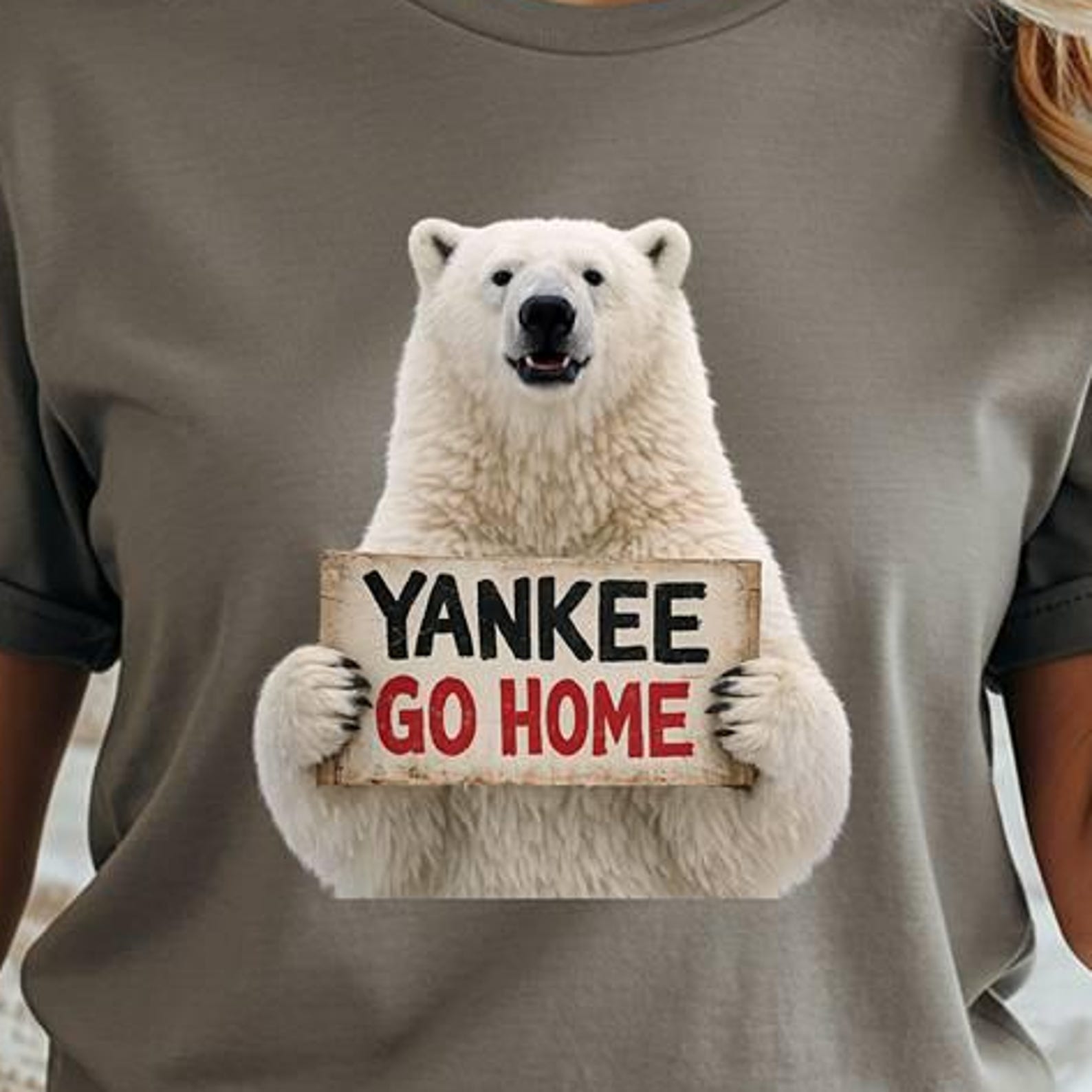 Yankee Go Home Polar Bear Graphic T-Shirt, Political Tee S