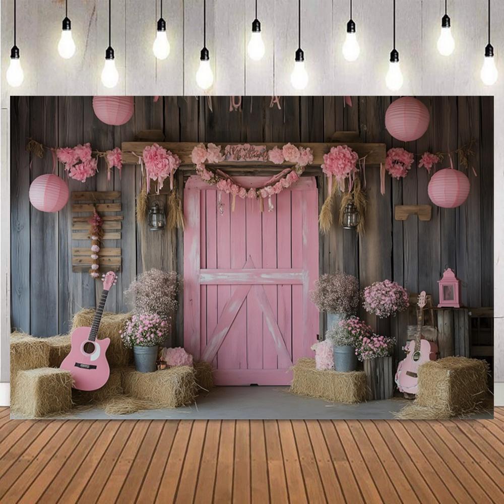 Rustic Western Cowboy Party Backdrop Brown Pink Planks Farm Cow Birthday Party Decoration Banner Photobooth Shooting Backgrounds
