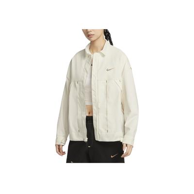 Sportstøj SS25 Mærkelogo Vævet Oversized Komfortabel Polo Langærmet Jakke Dame Jakke Sejl-Hvid IB5588-133