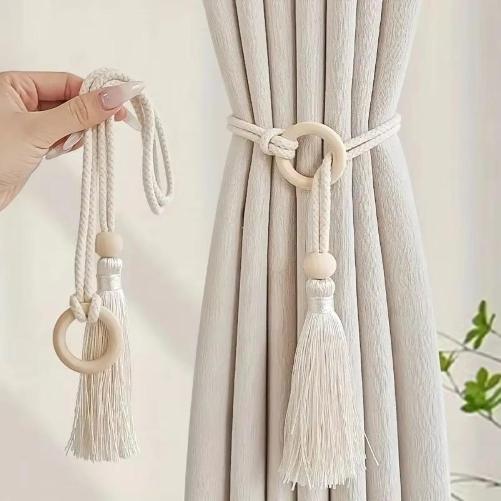 Adjustable Cotton Cord Curtain Tie Bohemian Chic Curtain Tie Straps Log Loop Curtain Buckle Strap Hand Woven