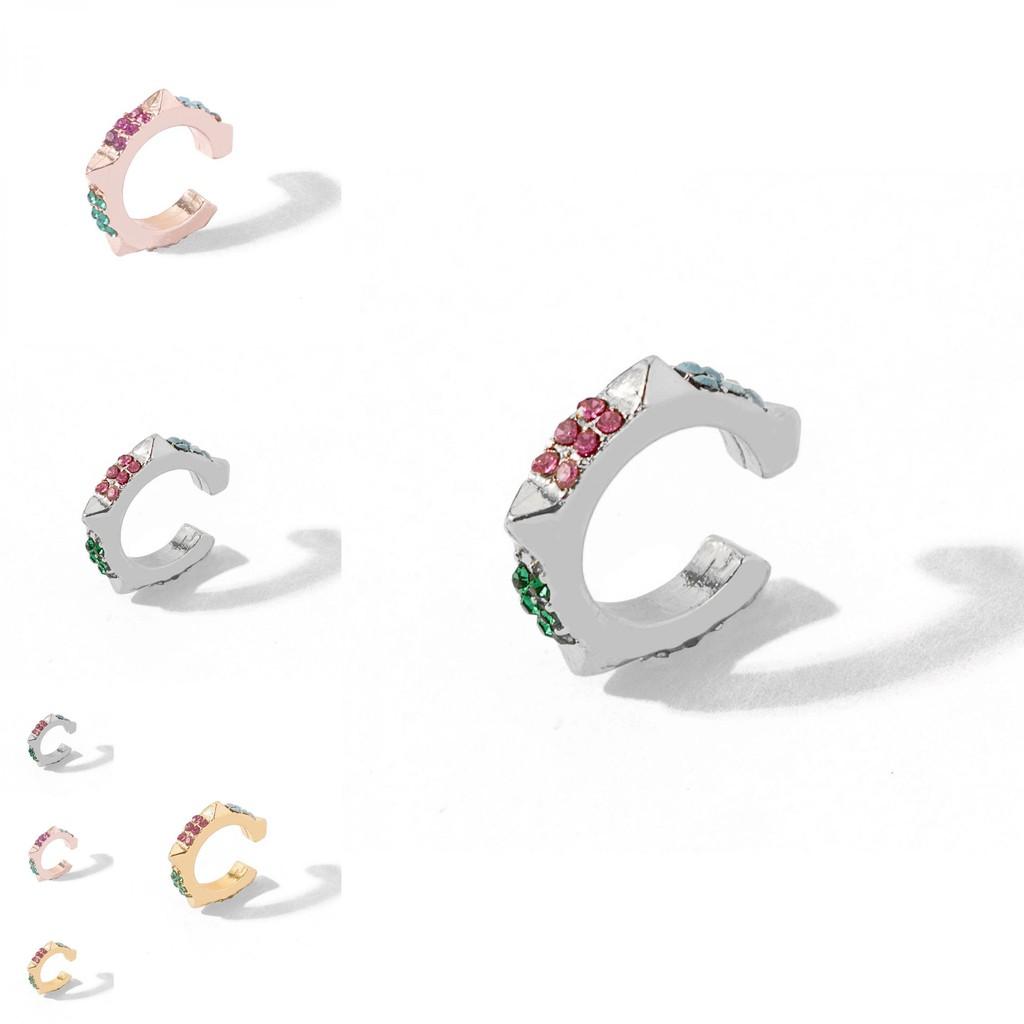 Elegant Alloy Geometric Ear Cuffs With Colorful Rhinestones For Trendy Women