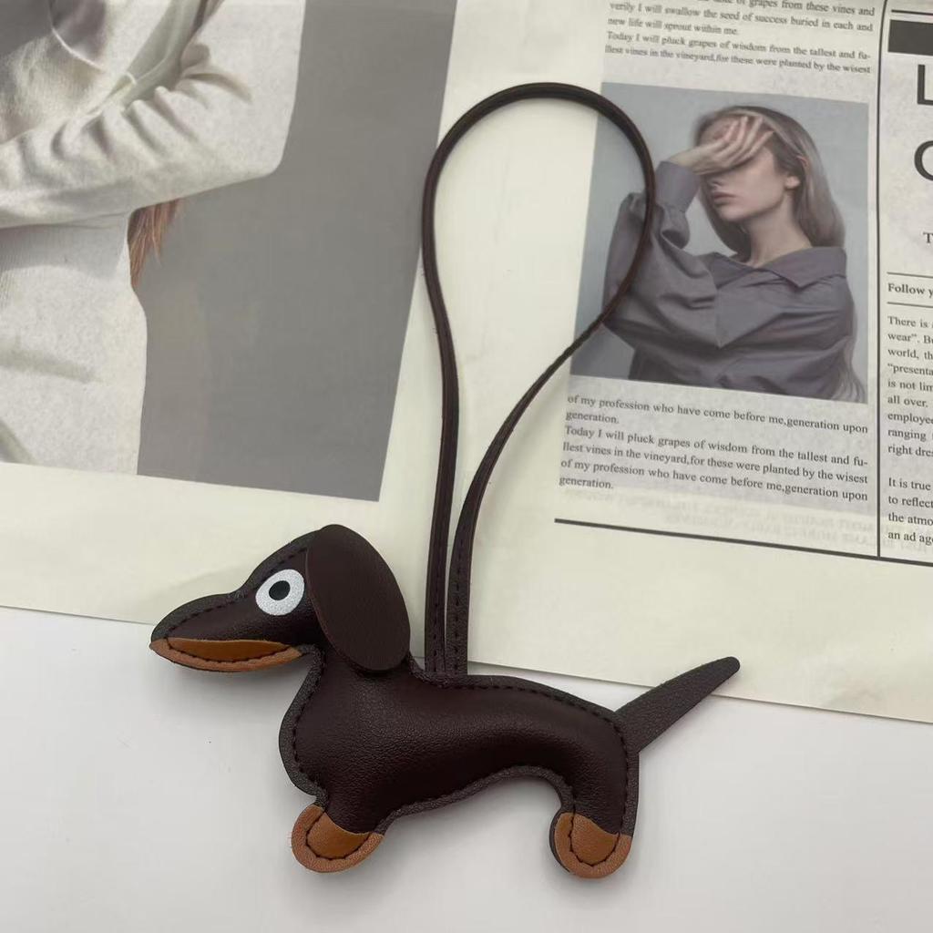 Leather Sausage Dog Charm: Cute Puppy Pendant for Women's Handbag, Trendy Keychain Accessory