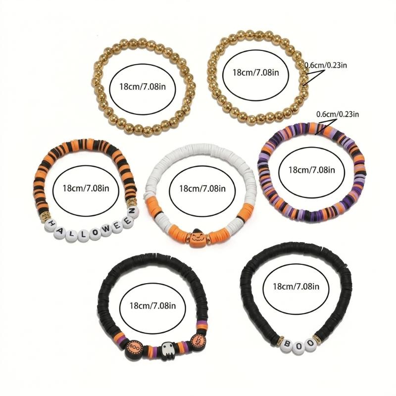 7Pcs Stackable Beaded Bracelet Set Halloween Pumpkin Ghost Charms Cute Jewelry for Women Girls Trick or Treat Accessory