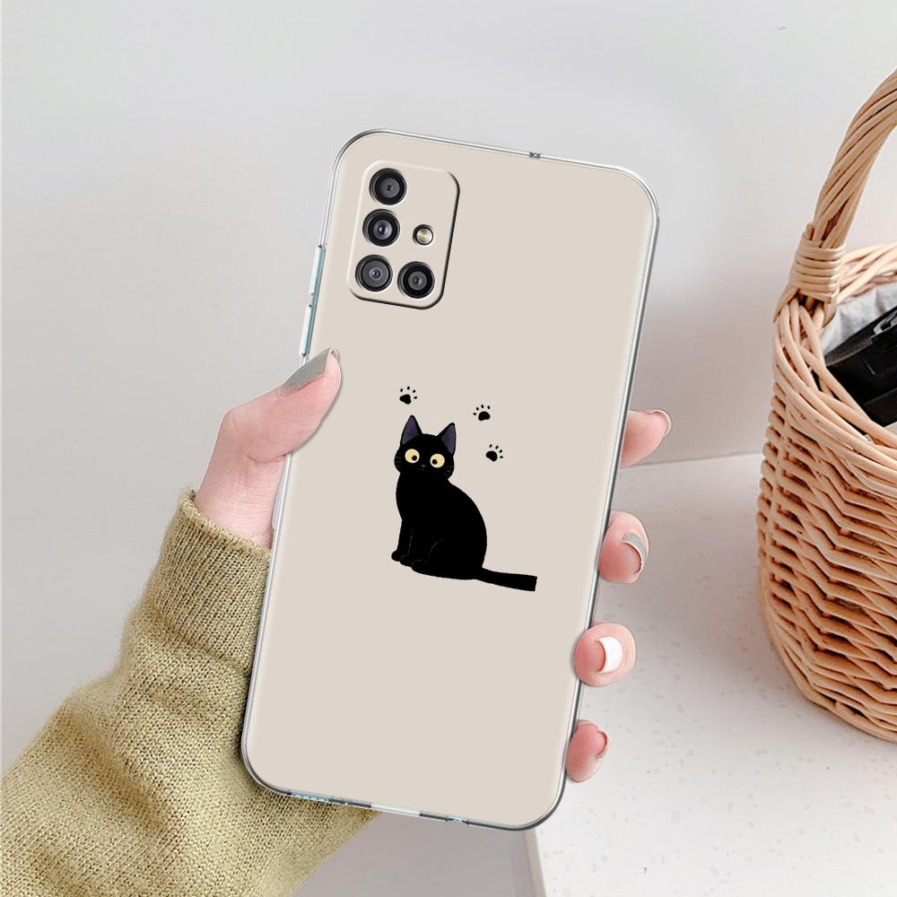 Phone Case For Samsung A15 A13 A35 A55 A51 A71 A41 A31 A21S A03S A05 A17 A23 A25 A33 A53 A73 5G A07 4G Cover Funny Black Cat