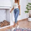 Women Denim Jeans Drawstring Waist Calf-Length Stretch Jeans Skinny Slim Pencil Pants