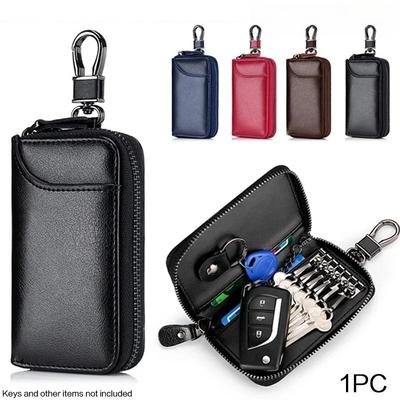 Llavero de cuero genuino unisex, organizador multifunción, cartera, llavero inteligente para ama de llaves, estuche pequeño para llaves de coche, bolsa para llaves