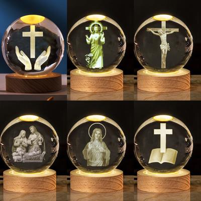 Kreative leuchtende Kristallkugel Kreuz Kirche Gemeinschaft Ereignis Jesus Souvenir Glaskugel Geburtstagsgeschenk Büro Desktop-Dekoration
