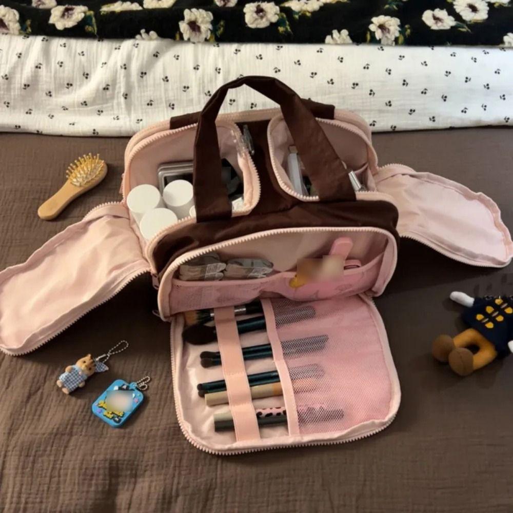 Zipper Closure Travel Toiletry Bag Double Side Open Women Cosmetic Tote  Unisex Toiletries
