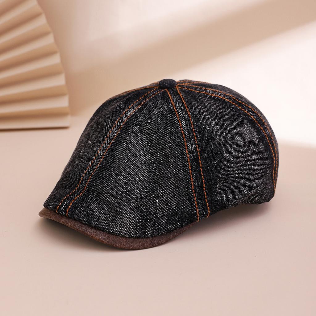 New Workwear Retro Washed Hexagonal Leather Brim Front Cap, Trendy and Fashionable British Style, Versatile Baseball Cap