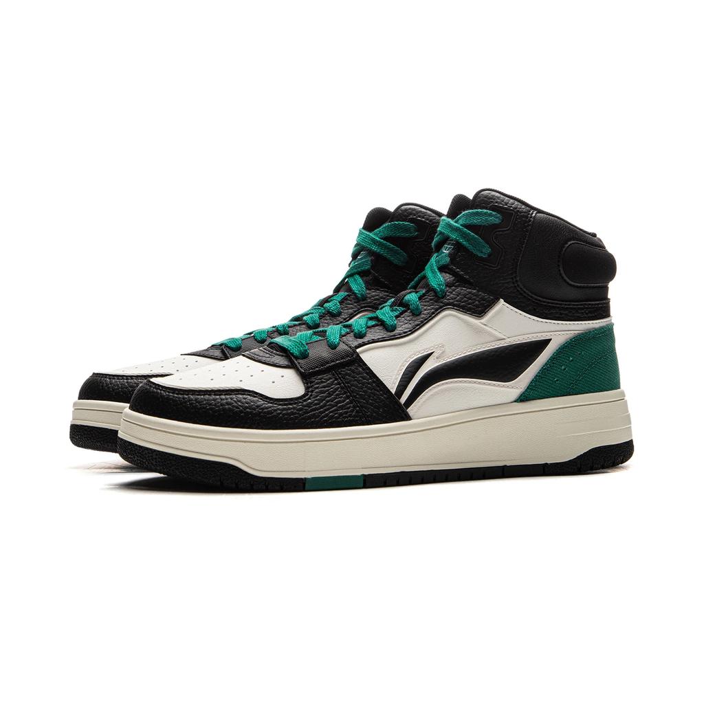 Li Ning Tianji Soft HI Slip Resistant Abrasion Resistant Mid top Skateboard Shoes Men's White Black Green AGCU367-2