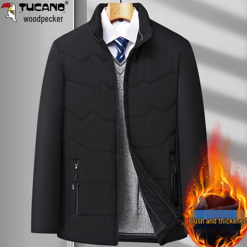 Woodpecker Mid-Aged & Elderly Men s Thick Velvet Winter Jacket with Lapel 175 for 110-130 lbs