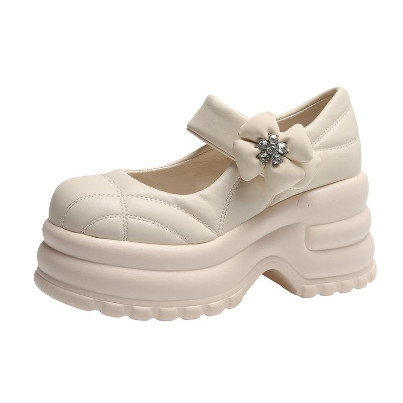 

Wedding dress artifact high-heeled platform muffin shoes 2025 spring and summer with skirts to increase the height of wedding shoes Mary Jane small 39