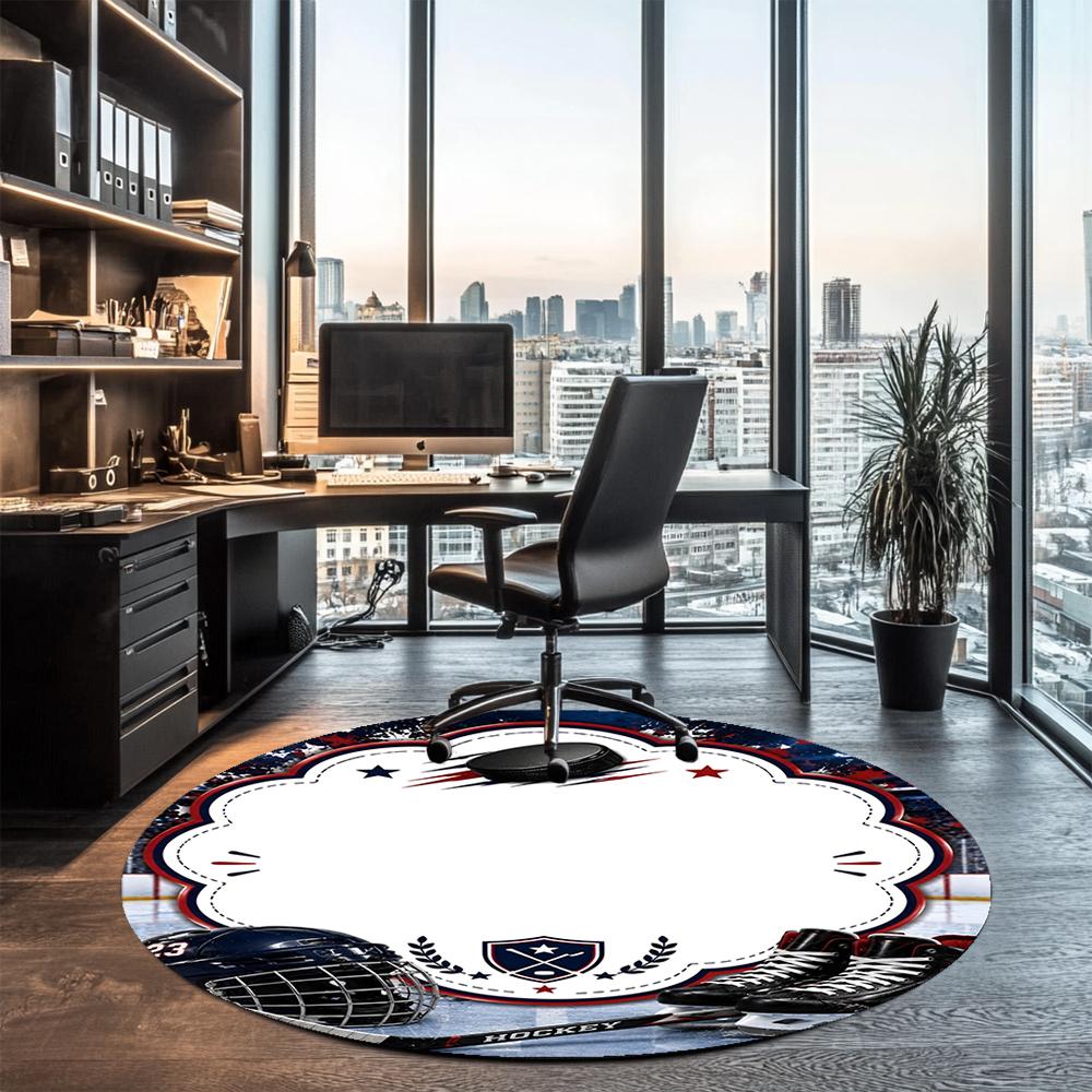 ice hockey Printed Round Rug Carpet Chair Rug Area Rug Entryway Doormats,for Office Chair Living Room Bedroom Kitchen Room.
