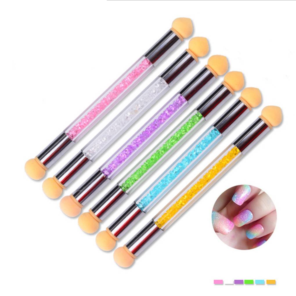 Double Ends Sponge Brush Picking Dotting Gradient Pen Brush Crystal Handle Replaceable Brush Heads