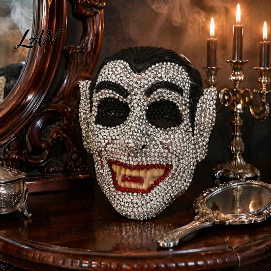 Sparkling Rhinestone Mask Halloween Skull Full Face Mask, Sparkly Masquerade Eye-catching Stage Prop for Party, Adjustable Strap Cosplay Women