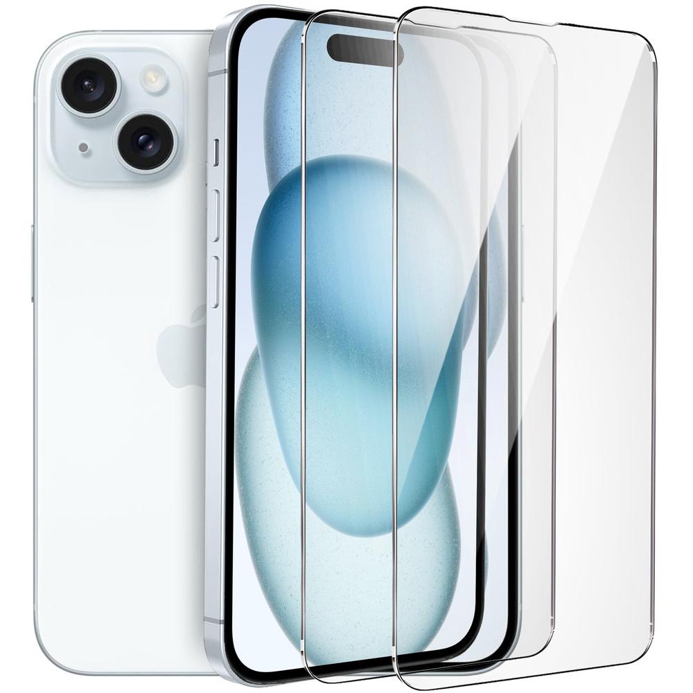 2x Tempered Glass for iPhone 15, ERBORD 9H Hard Glass, glass