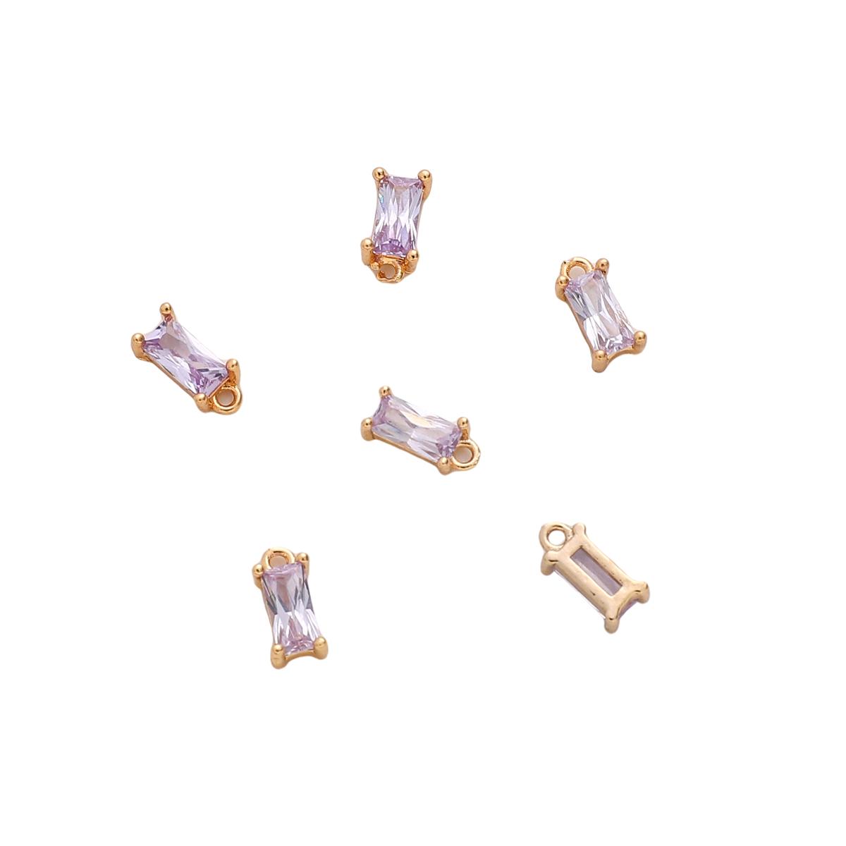 

2 шт медный прямоугольный цветной циркониевый подвесной кулон для самостоятельного изготовления ювелирных изделий, аксессуары для рукоделия 4x8mm фиолетовый