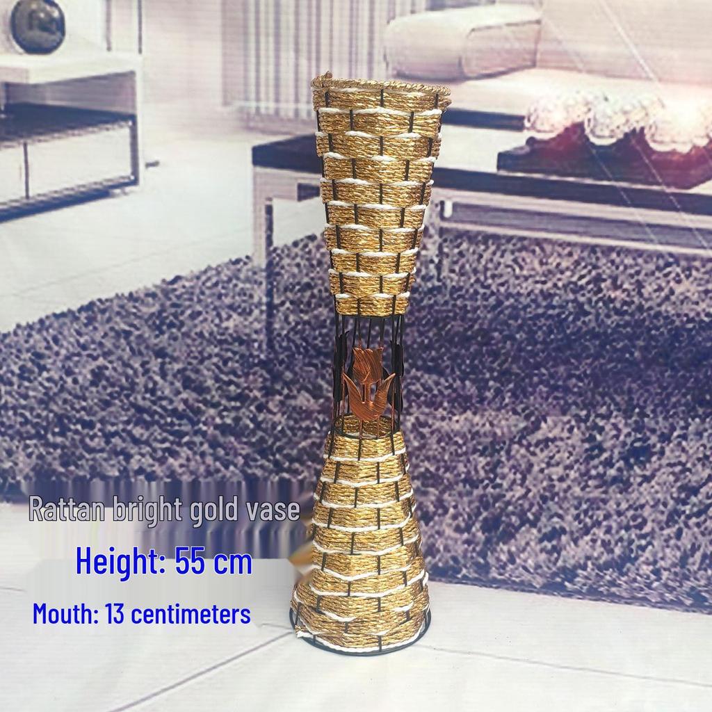 Nordic Large Resin Rattan Vase for Dried Flowers - Ceramic Look, Iron Art Floor Decoration.