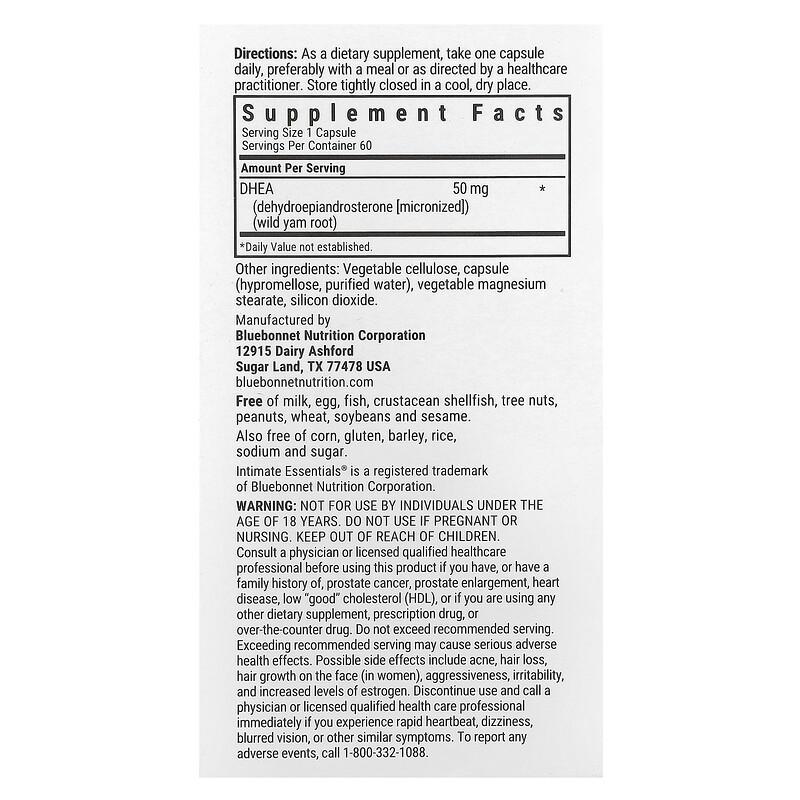 Intimate Essentials®, DHEA, For Him & For Her, 50 Mg, 60 Vegetable Capsules