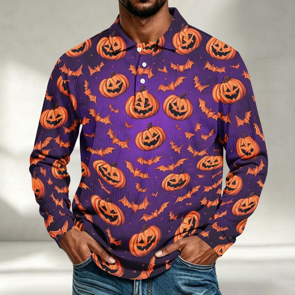 Men's Long Sleeve Shirt Halloween Print Loose Fit Casual Top