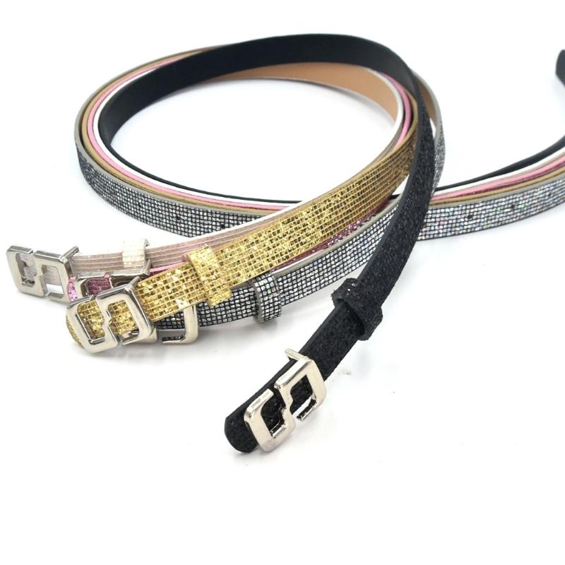 Stylish Thin Waistband For Women With Sequins High Quality PU Belt Multiple Colors Daily Wear
