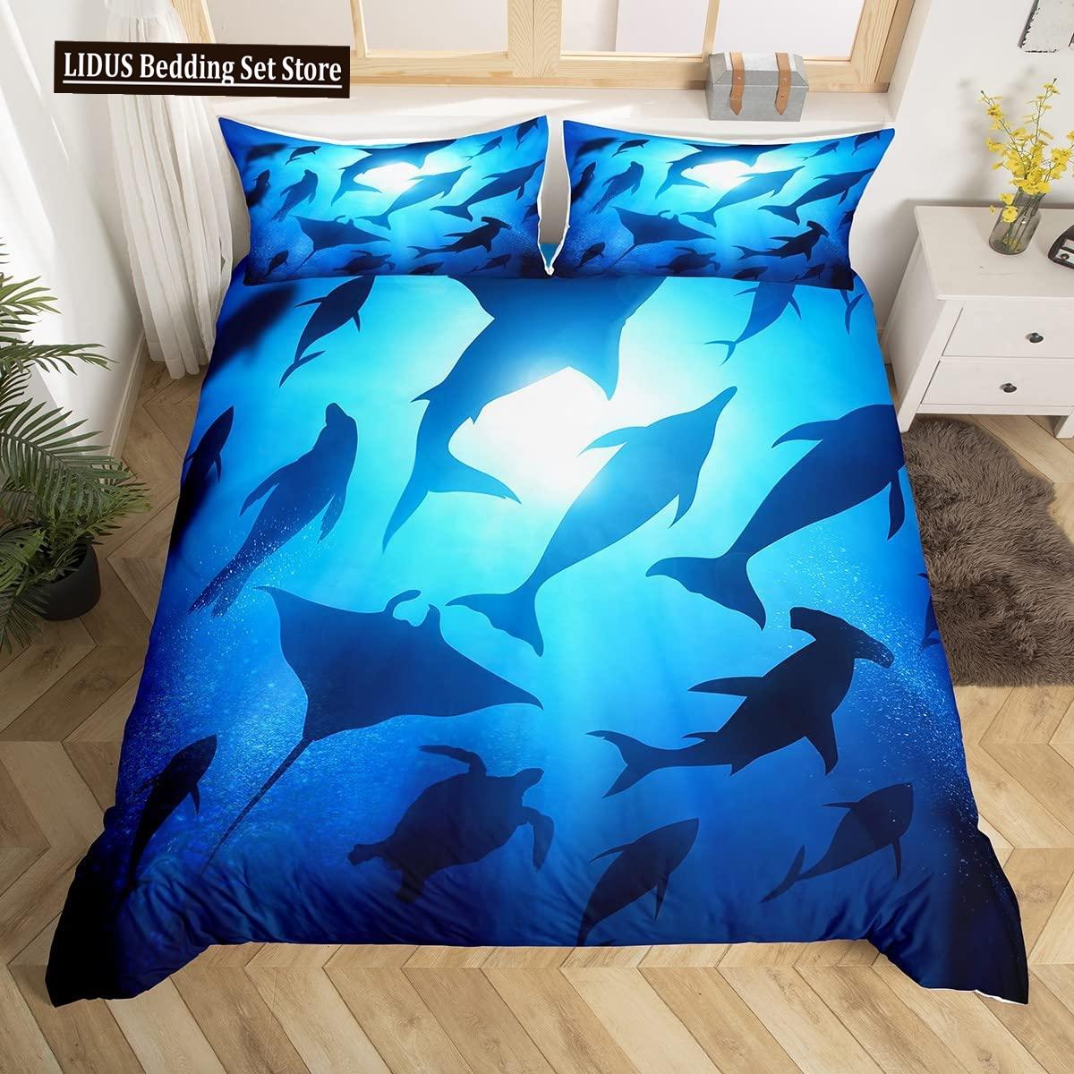

Комплект пододеяльника «Дельфин» Милый Кавайный Набор постельного белья из полиэстера с дикими животными размера кинг, квин, полный для мальчиков, девочек, чехол для одеяла EU single(135x200cm)