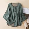 Spring Round Neck Ramie Loose Fitting Shirt Artistic Retro Versatile Casual Thin Top for Women Shirt
