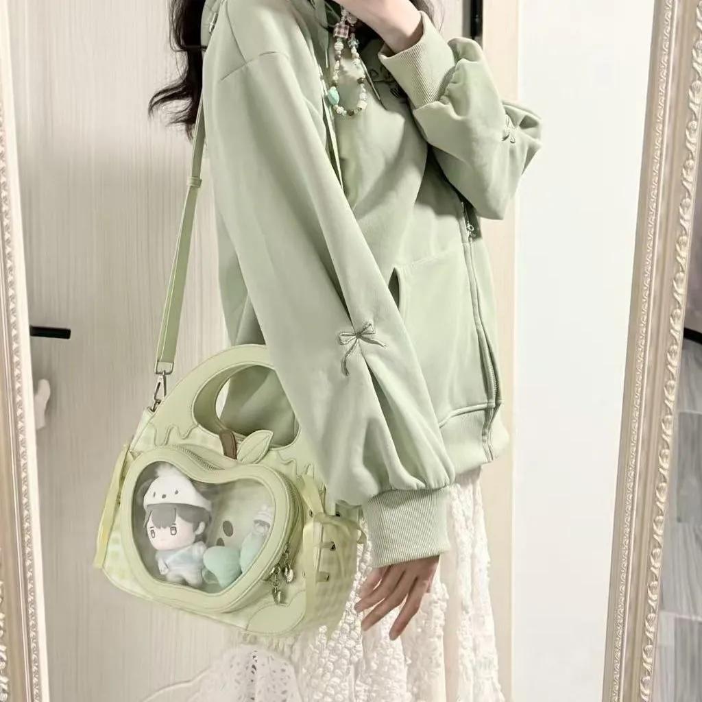 New Niche Design Sweet and Cute Apple Ita Bag Transparent Heart-shaped Window Travel Kawaii Shoulder Bag Y2K Crossbody Bag