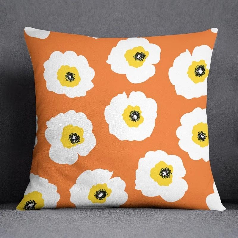 Office Living Room Home Pillowcase Simple Orange Flower Pattern Pillowcase Car Ornaments