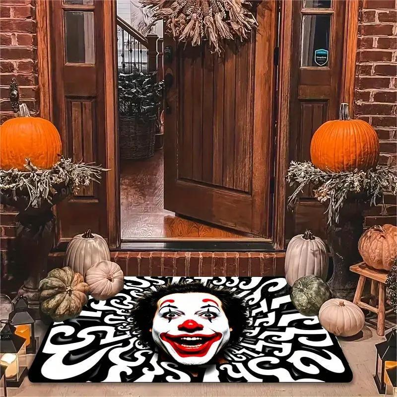 Horror Clown Movie Characters Rug Blood Splatter Pumpkin Print Carpet Mat Non-Slip Home Decoration Indoor Halloween Floor Mats
