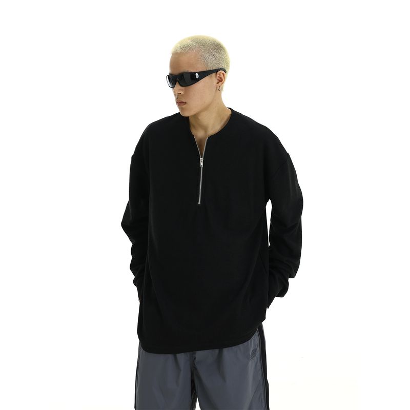 American Retro Fashion Brand Sweater Men's Fall and Winter New Arrival Loose Inner Wear Half Zipper Waffle Long Sleeves T-shirt Bottoming Shirt