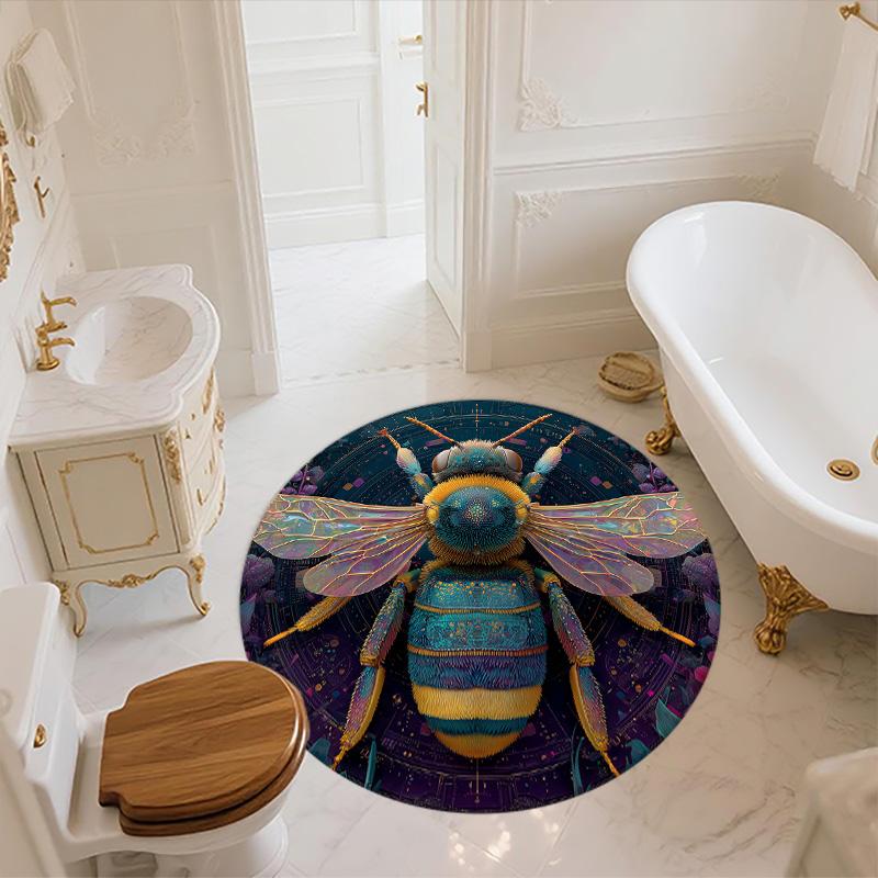 Colorful Winged Bee,Round Area Rug,Carpet Rug for Living Room Bedroom Sofa Playroom Decor,Non-slip Floor Mat