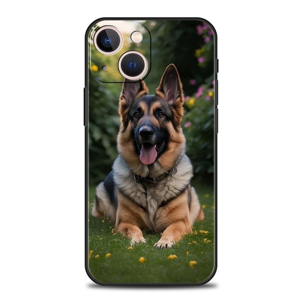 German Shepherd Dog Cartoon Phone Case For iPhone 17 16E 15 16 14 13 12 11 Pro Max 7 8 Plus Soft TPU Back Cover