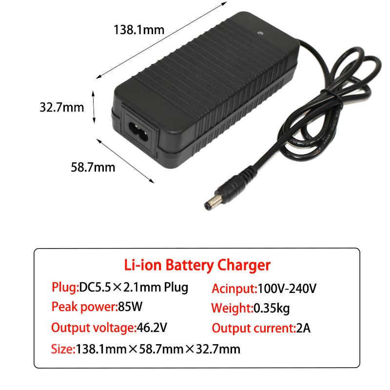

46.2V 2A Li-ion Charger 11S 40.7V lithium ion battery charger li-ion battery charger Optional DC/XLR/IEC/GX12/GX16/RCA Plug SANS Plug